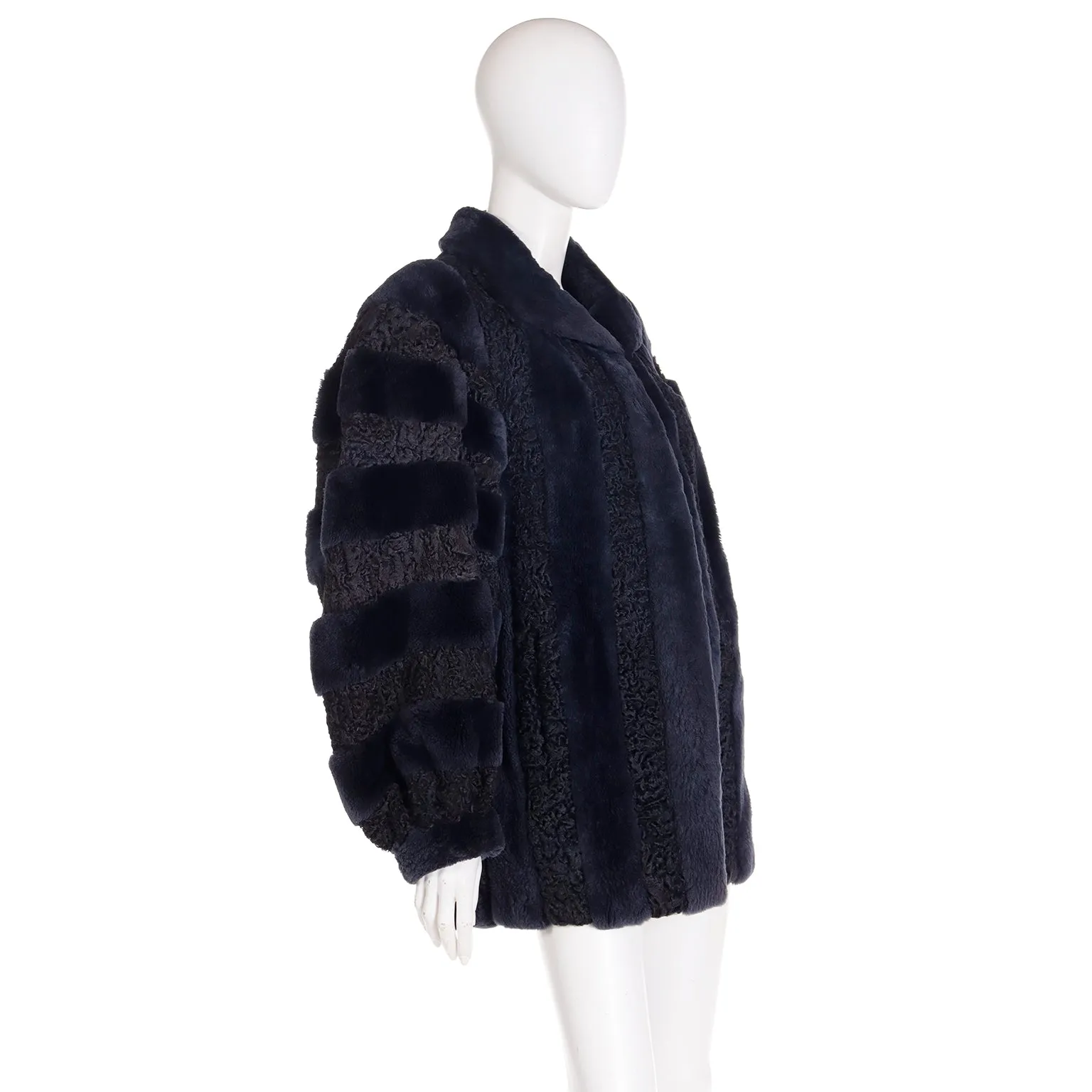 1980s Christian Dior Fourrure Dyed Blue Sheared Fur & Persian Lambswool Jacket