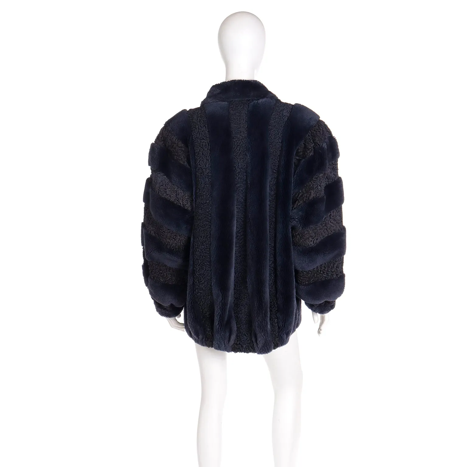 1980s Christian Dior Fourrure Dyed Blue Sheared Fur & Persian Lambswool Jacket