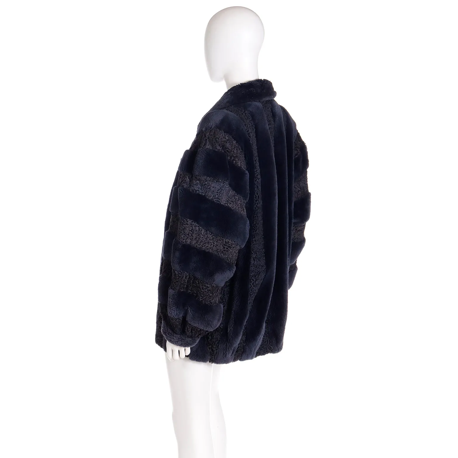 1980s Christian Dior Fourrure Dyed Blue Sheared Fur & Persian Lambswool Jacket