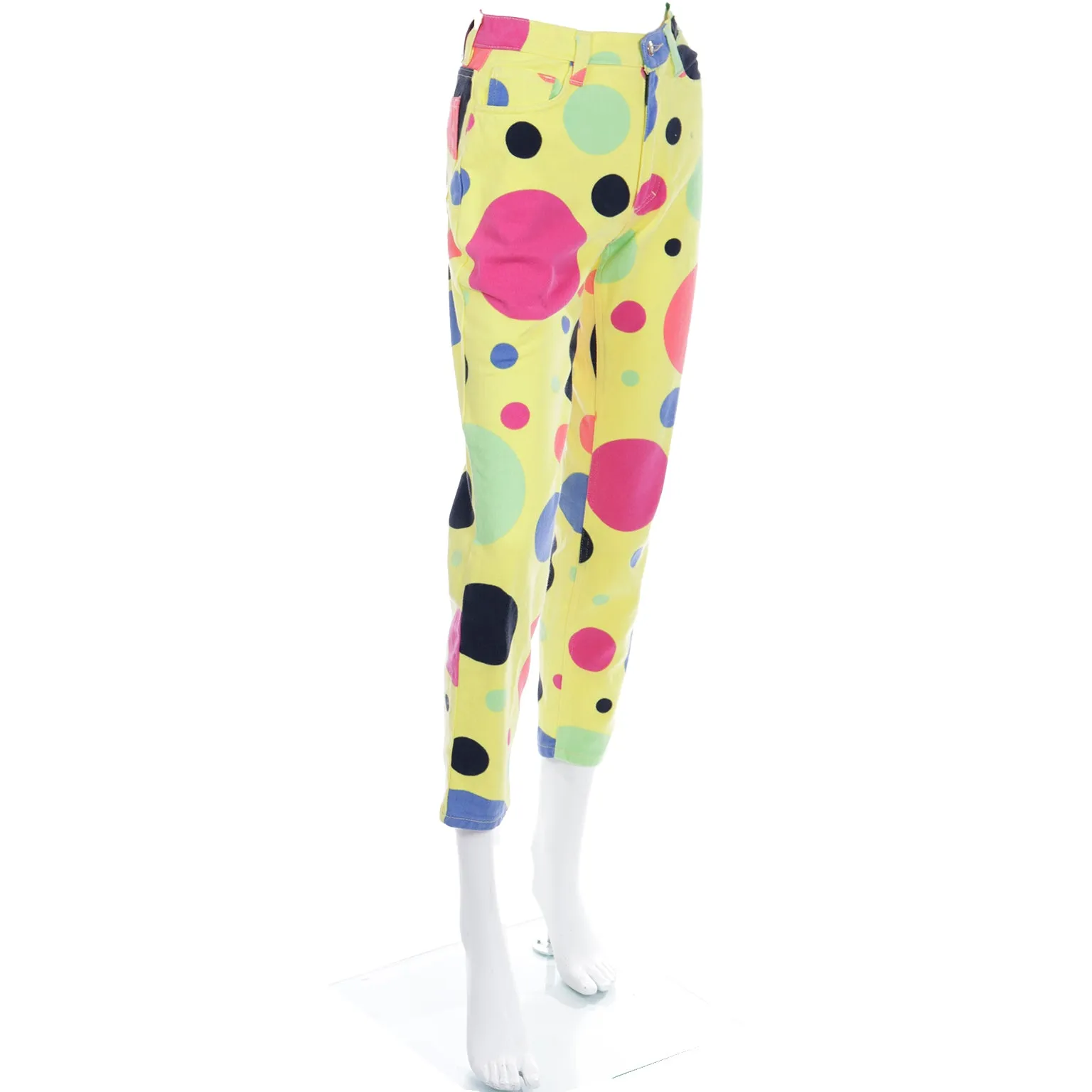 1990s Gianni Versace Jeans Couture Yellow Pants W Colorful Polka Dots