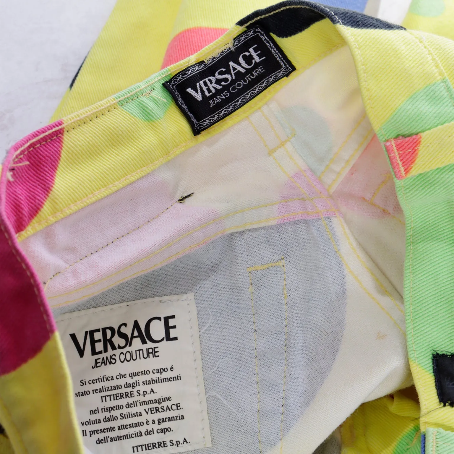 1990s Gianni Versace Jeans Couture Yellow Pants W Colorful Polka Dots