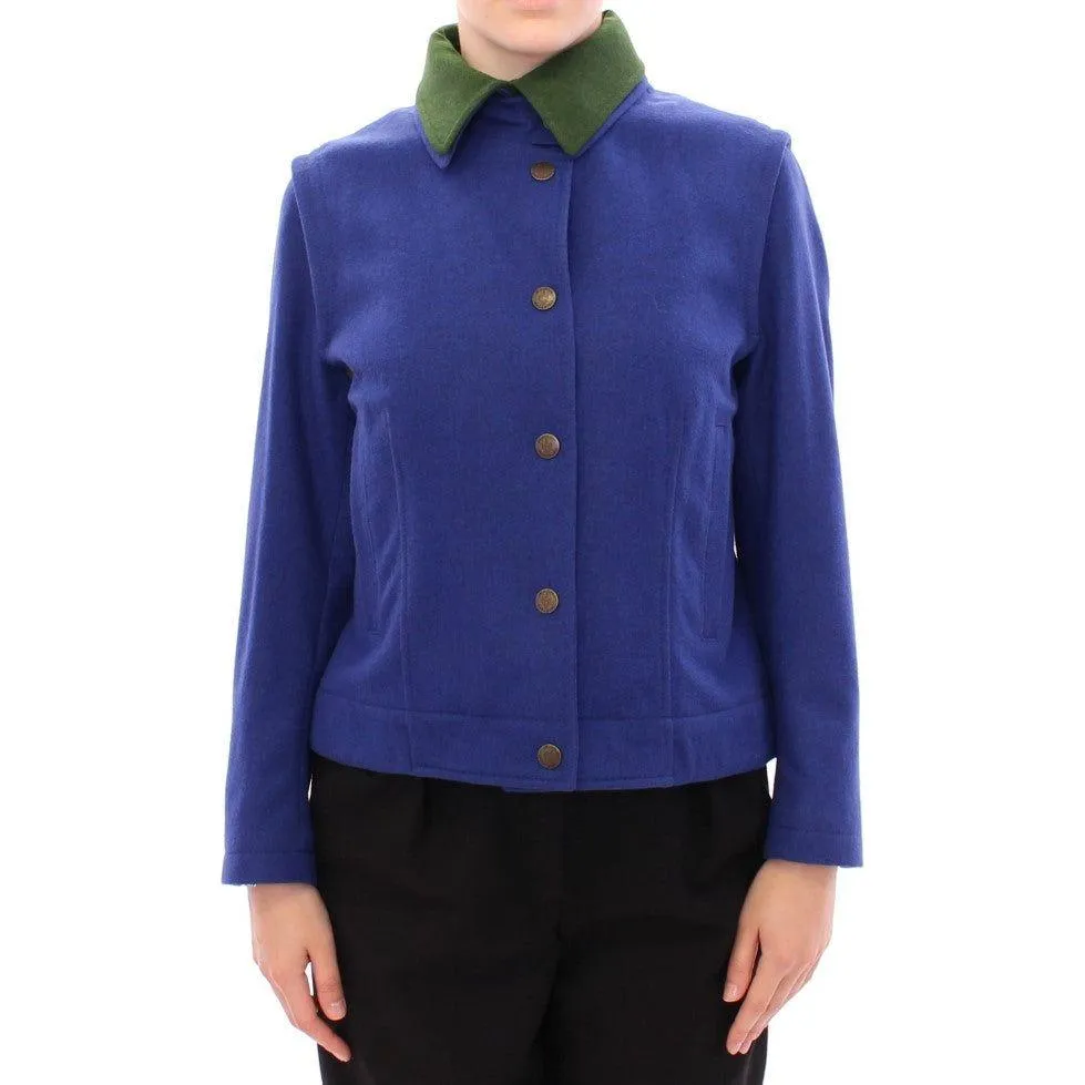 Andrea Incontri Elegant Blue Wool Jacket with Removable Collar