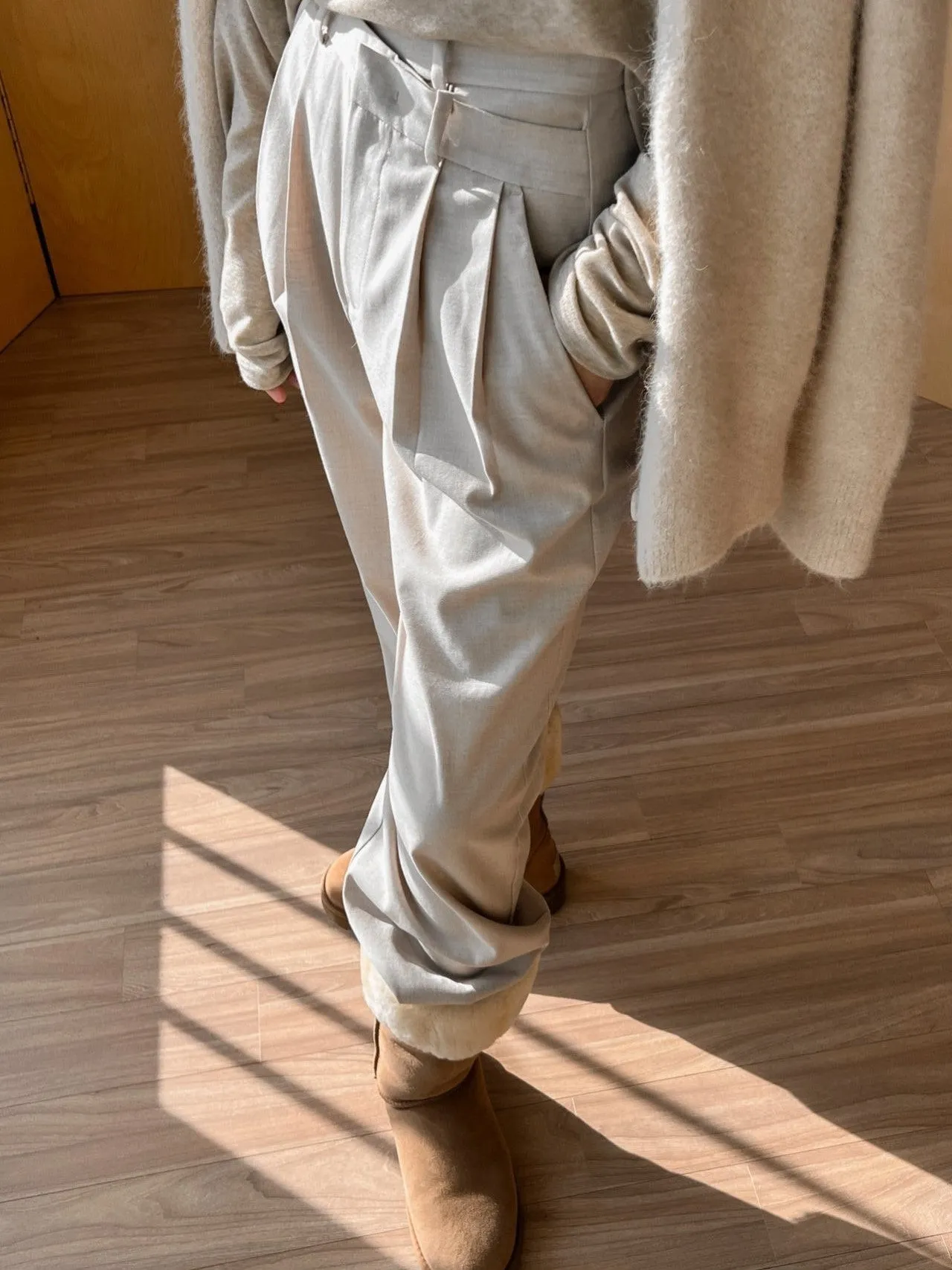 ASYMMETRICAL PIN TUCK WIDE TROUSERS