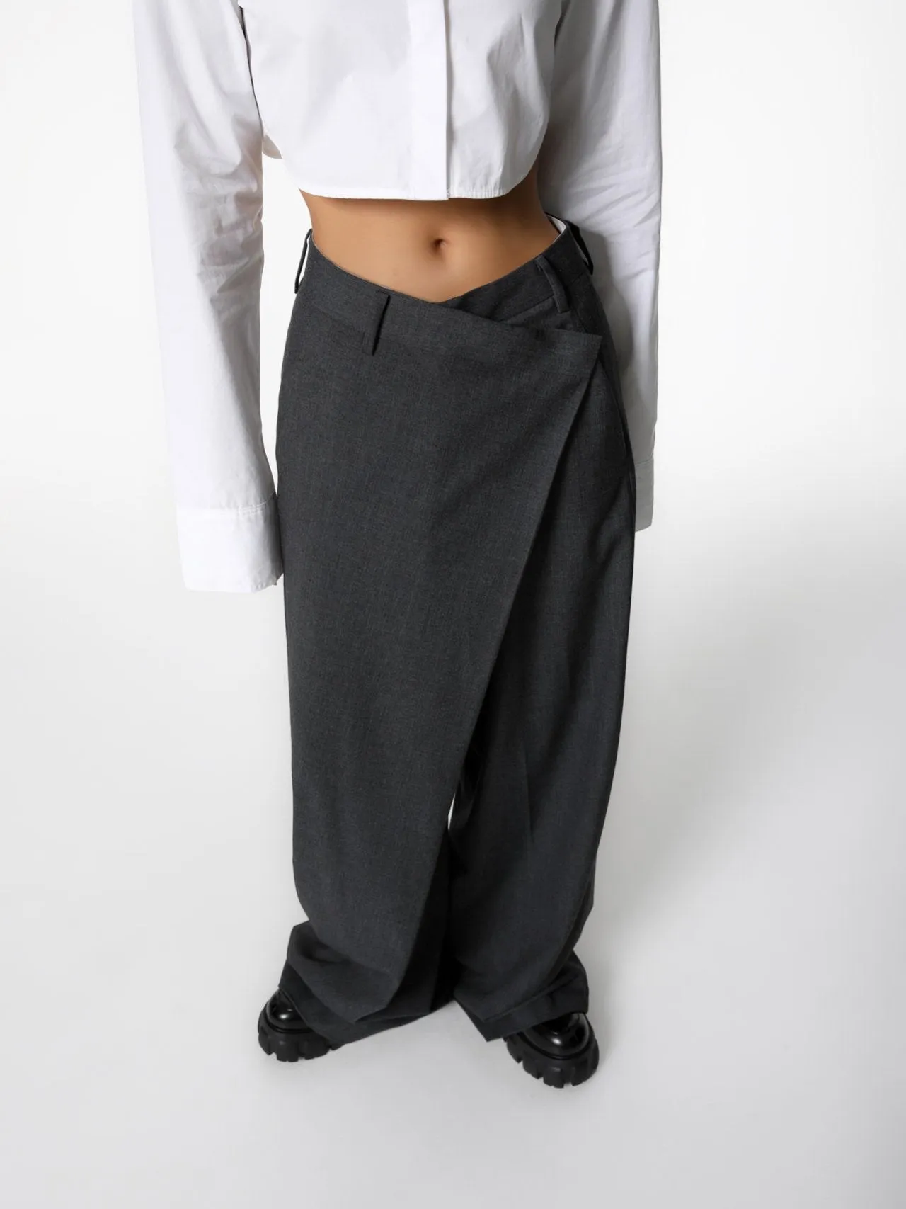 ASYMMETRICAL PIN TUCK WIDE TROUSERS