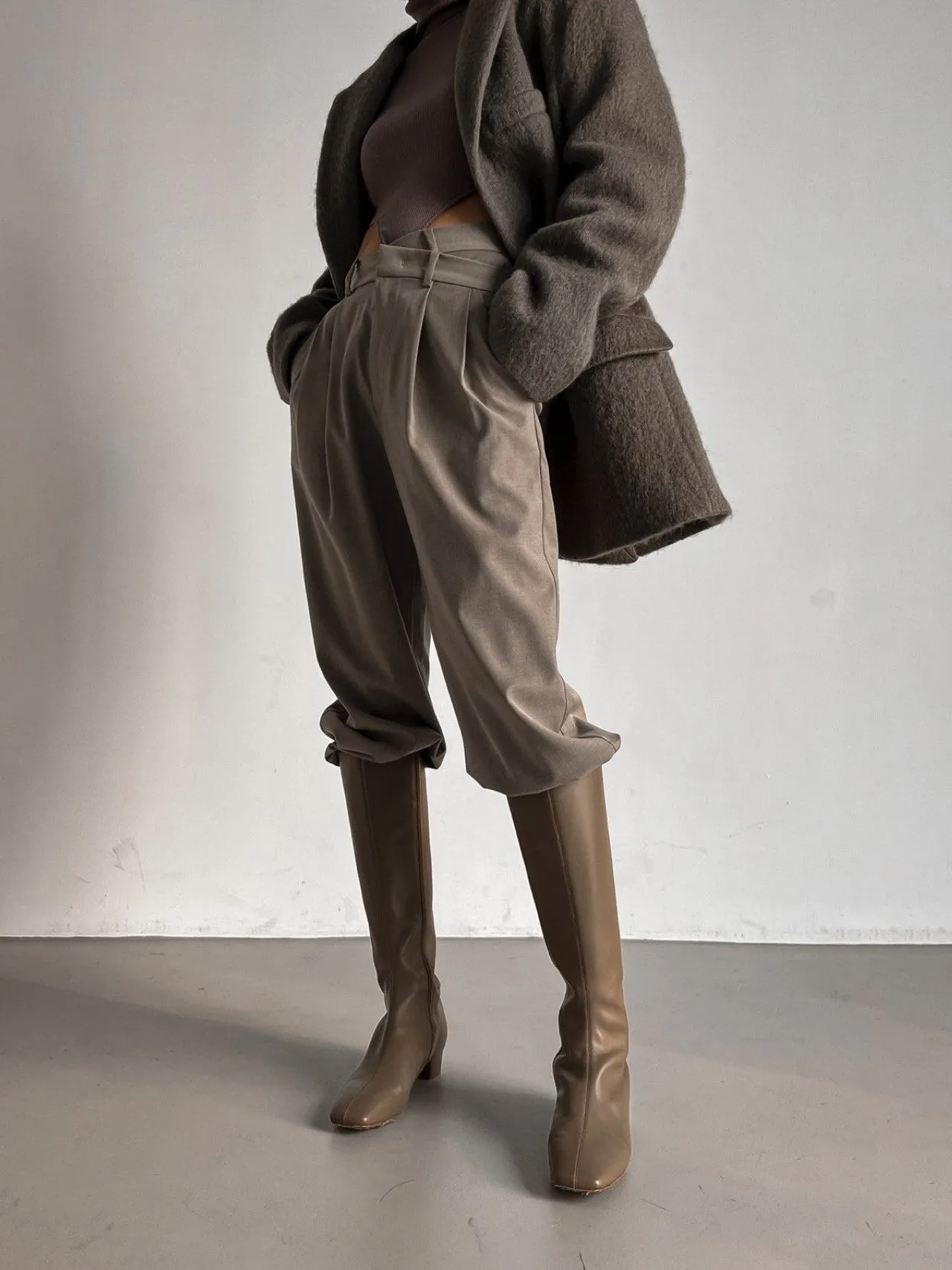 ASYMMETRICAL PIN TUCK WIDE TROUSERS