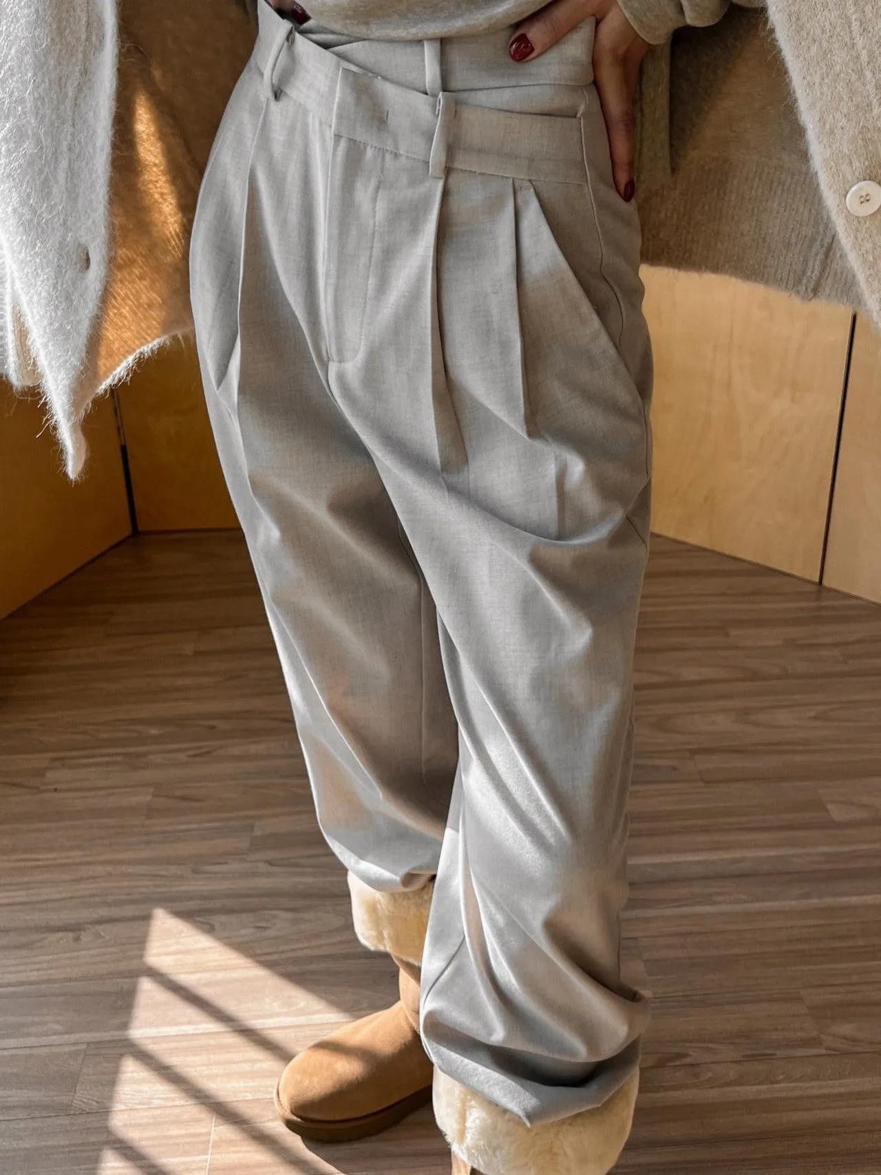 ASYMMETRICAL PIN TUCK WIDE TROUSERS