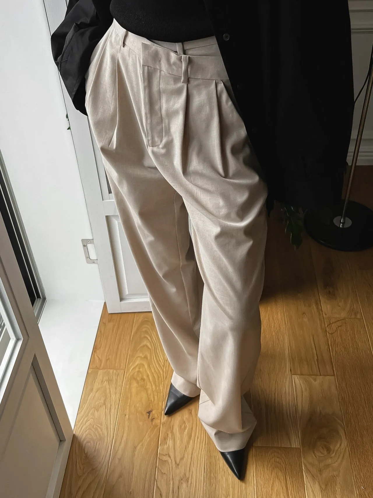 ASYMMETRICAL PIN TUCK WIDE TROUSERS