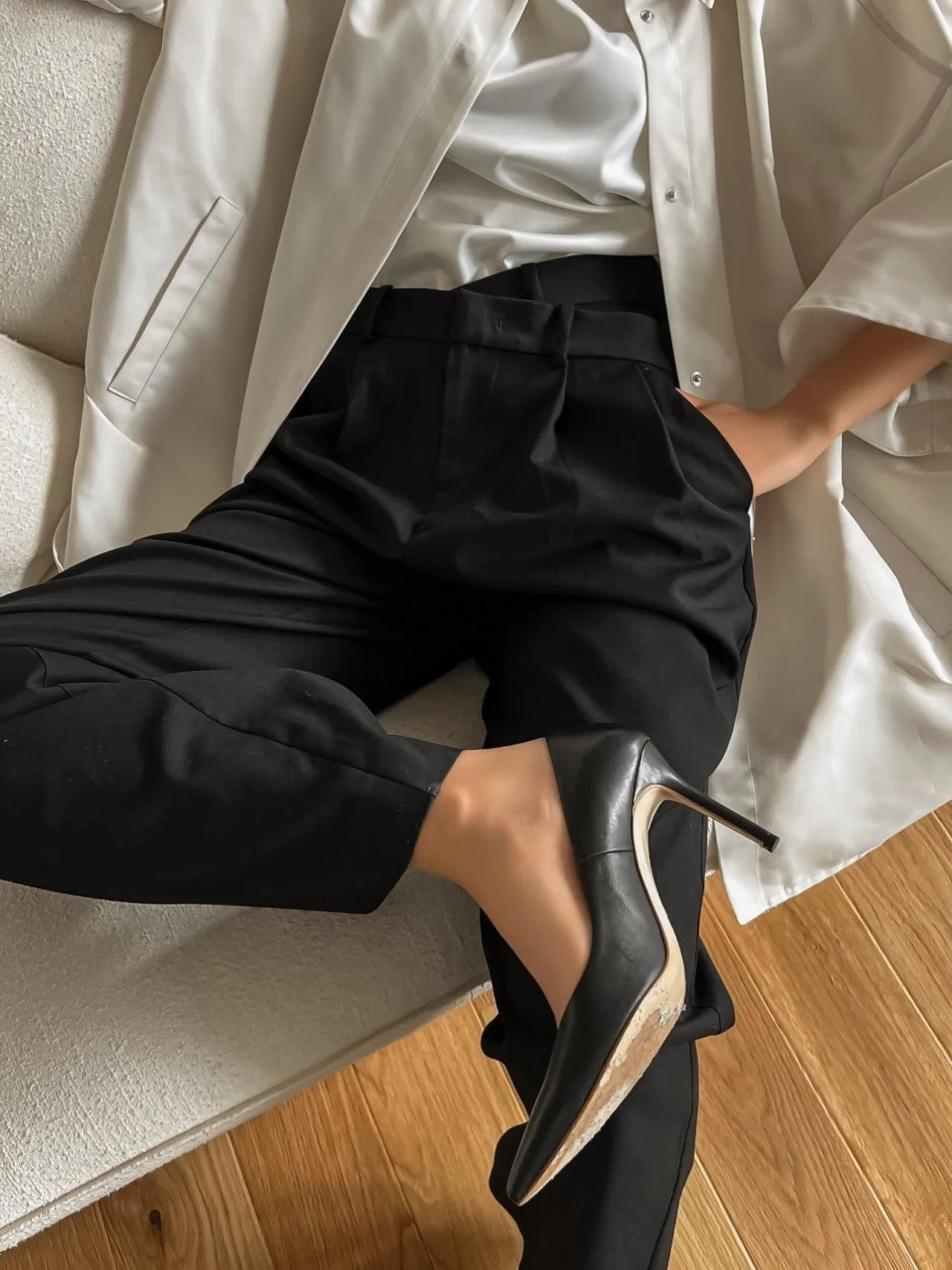 ASYMMETRICAL PIN TUCK WIDE TROUSERS