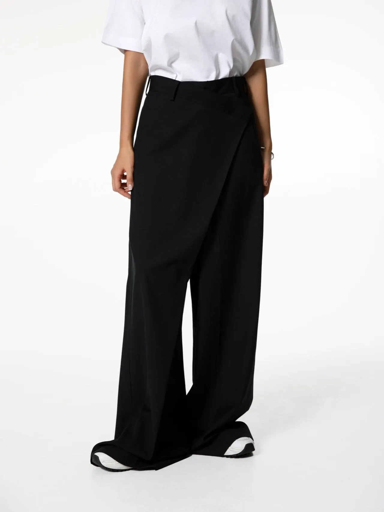 ASYMMETRICAL PIN TUCK WIDE TROUSERS