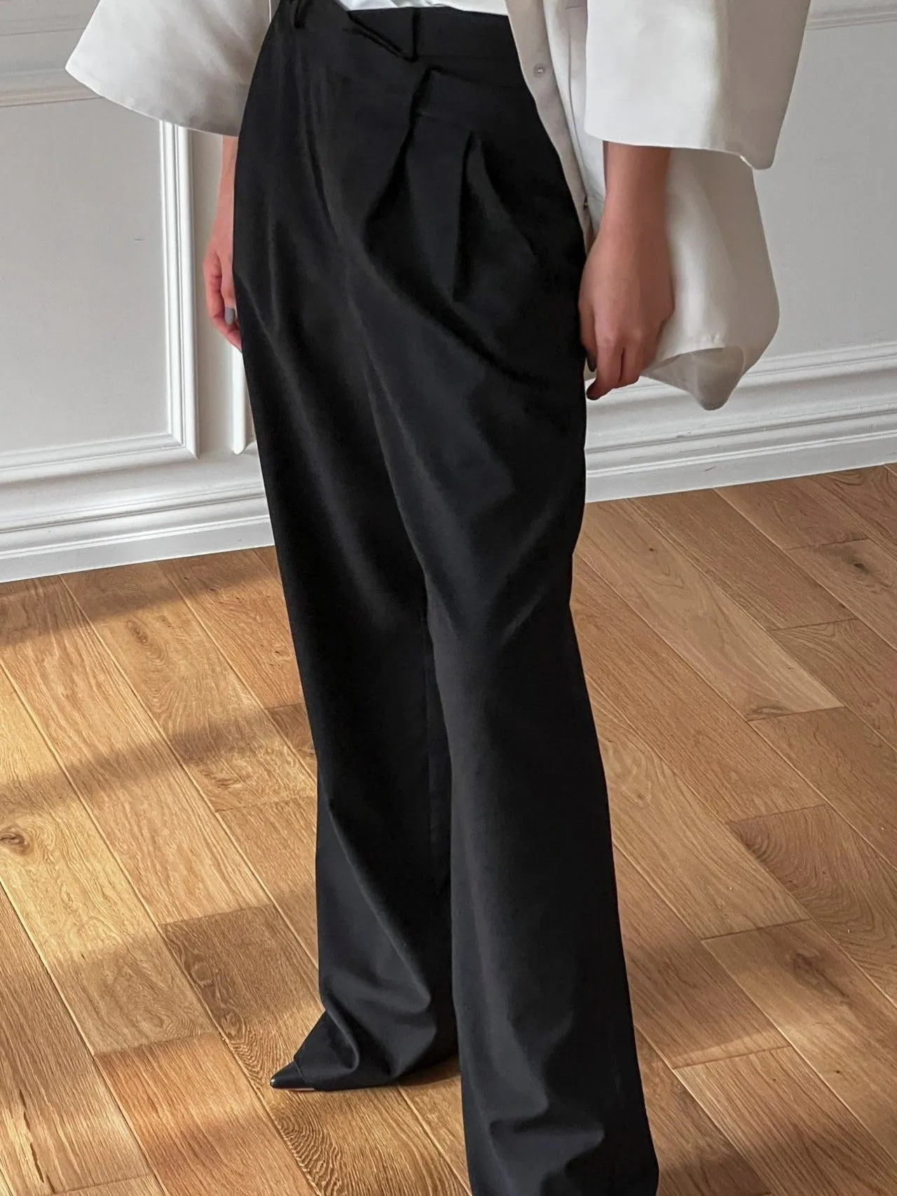 ASYMMETRICAL PIN TUCK WIDE TROUSERS