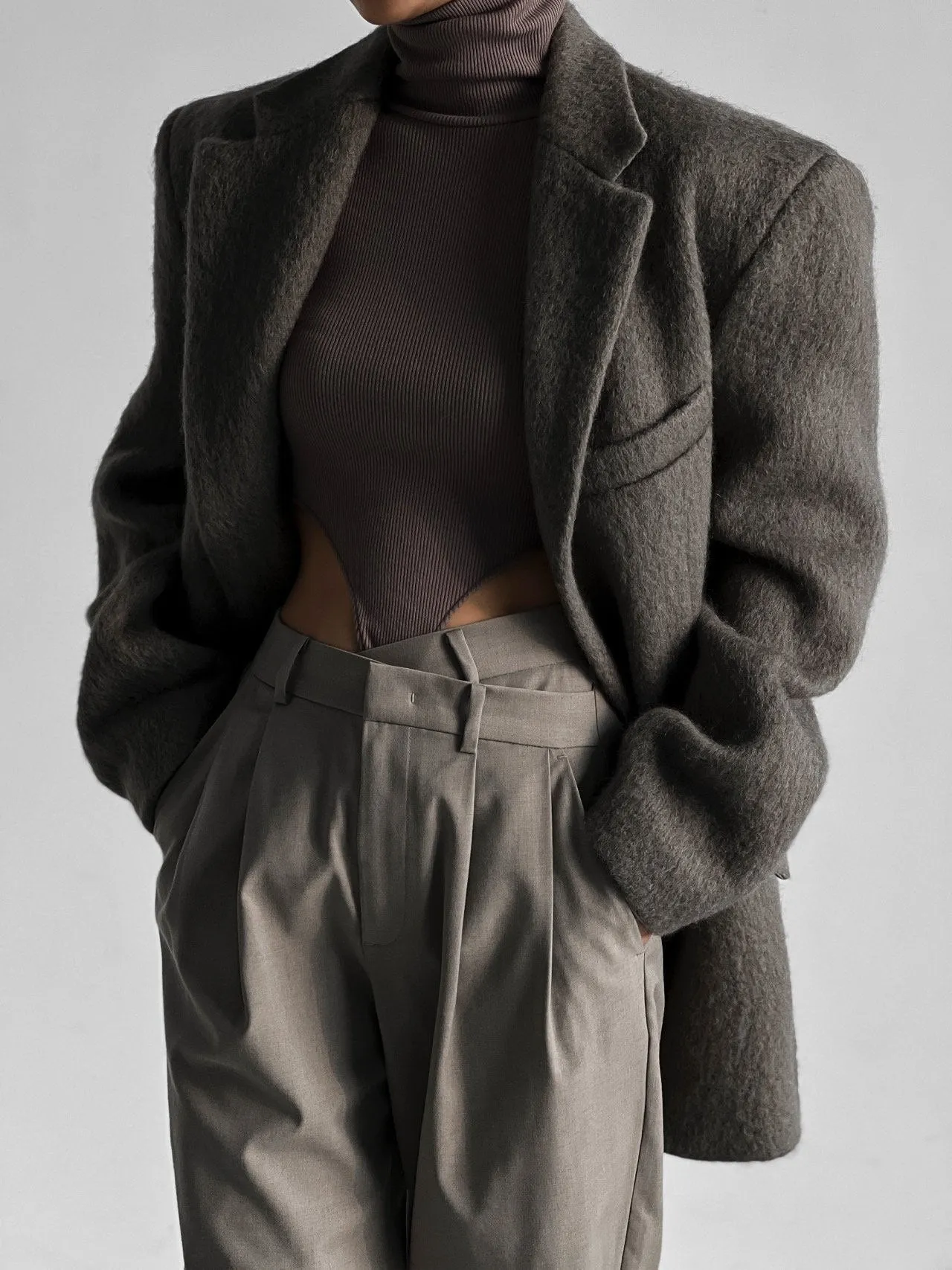 ASYMMETRICAL PIN TUCK WIDE TROUSERS