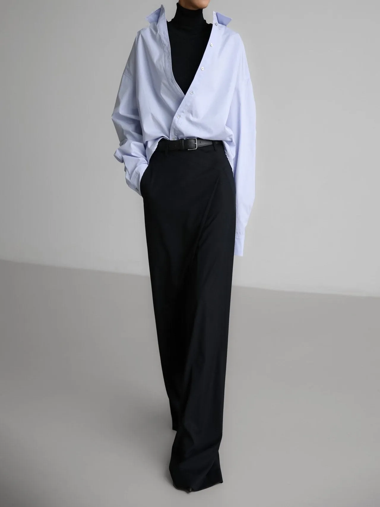 ASYMMETRICAL PIN TUCK WIDE TROUSERS