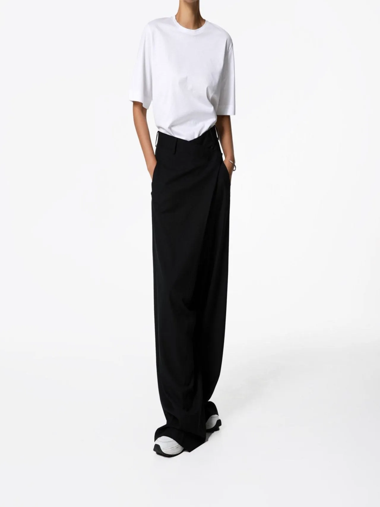 ASYMMETRICAL PIN TUCK WIDE TROUSERS