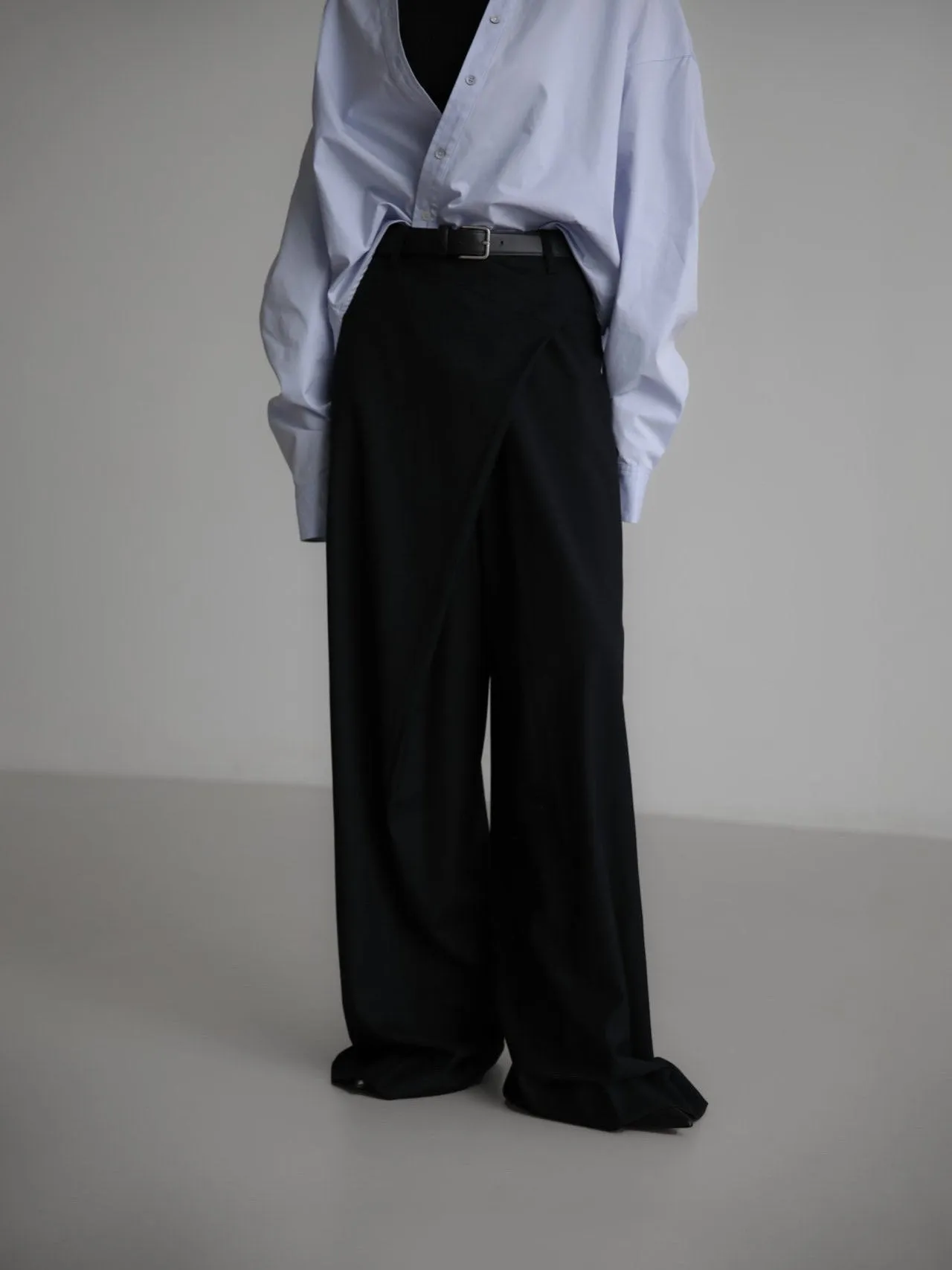 ASYMMETRICAL PIN TUCK WIDE TROUSERS