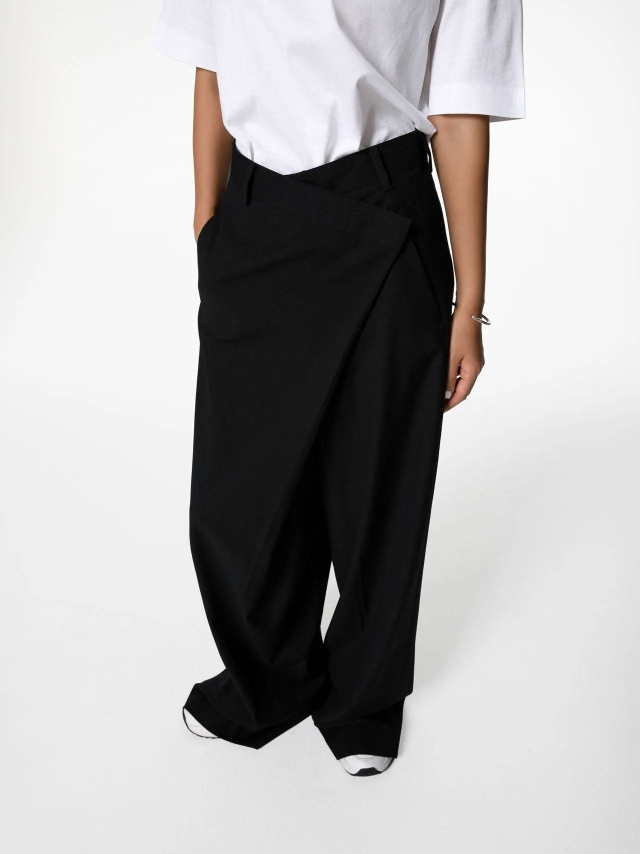 ASYMMETRICAL PIN TUCK WIDE TROUSERS