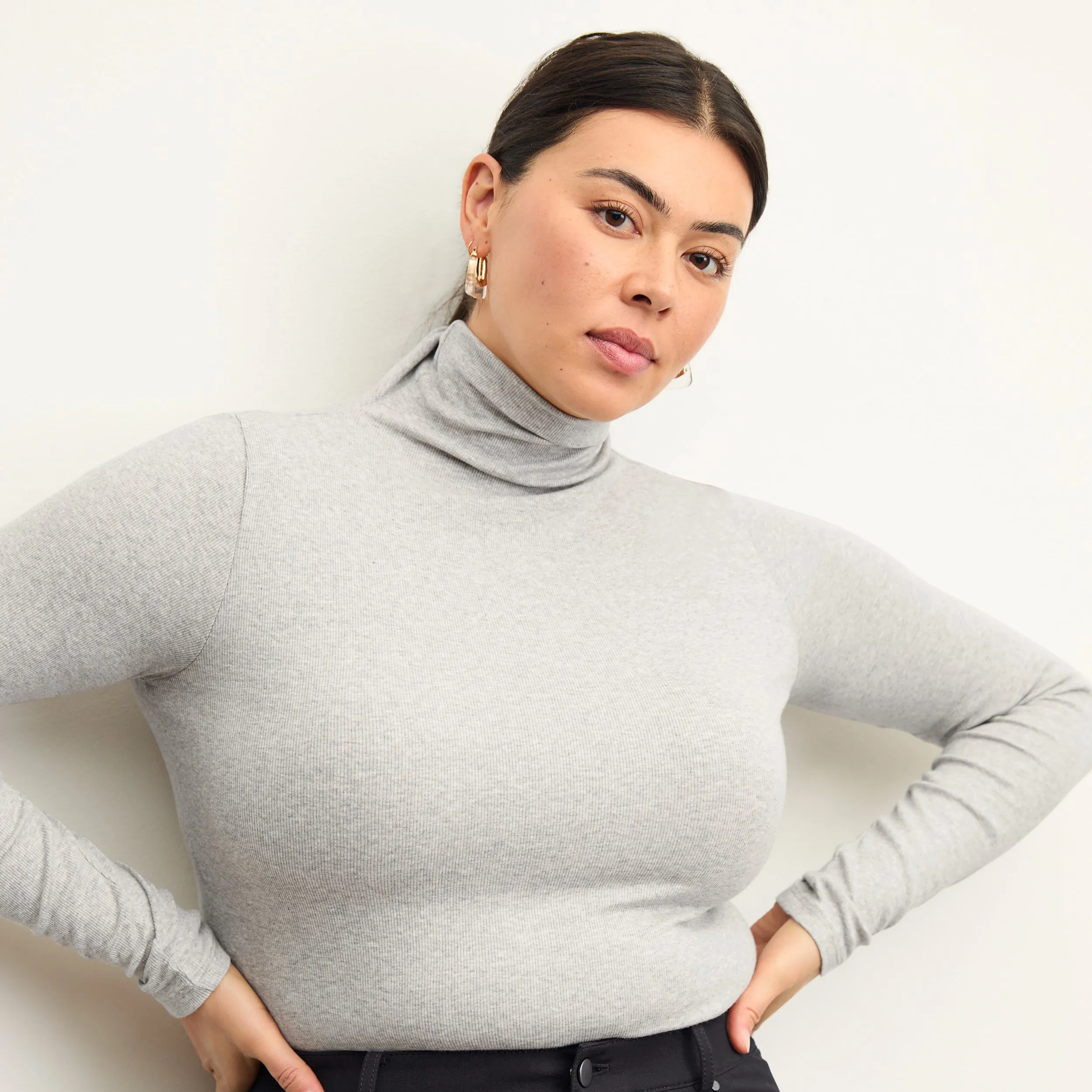 Axam Turtleneck - Ribbed Pima Cotton :: Gray Melange