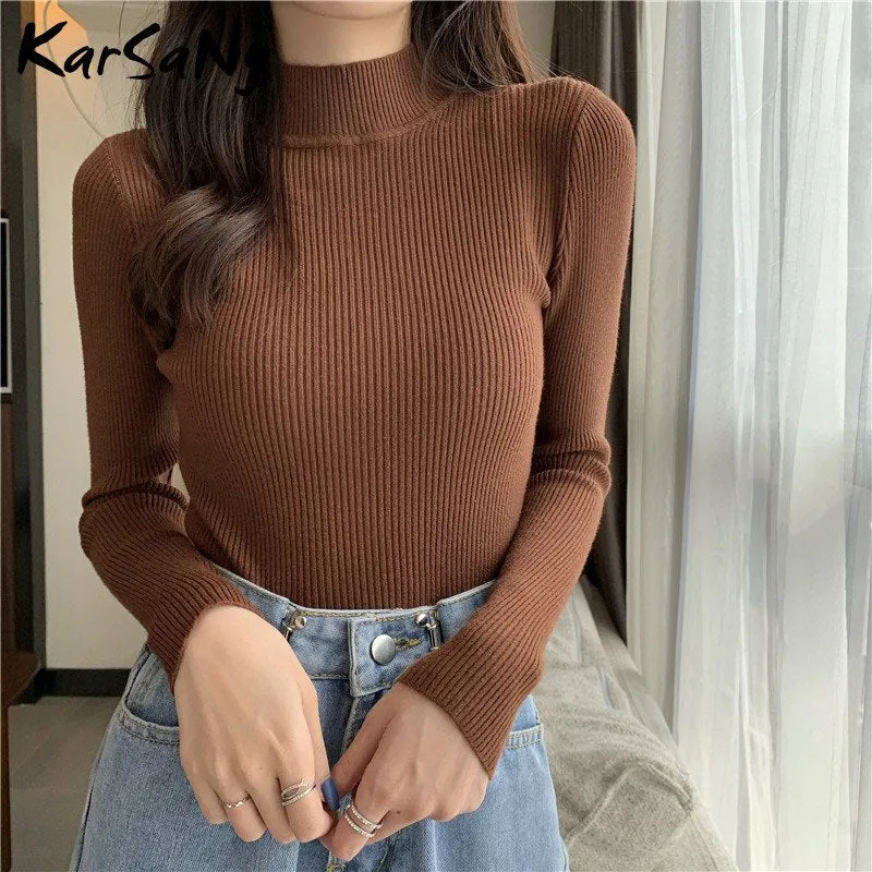 Back To School Autumn Women Sweaters And Pullovers Turtleneck Slim Women's Jumper White Knitted Tops Winter Ladies Sweater Woman 2022 Korean