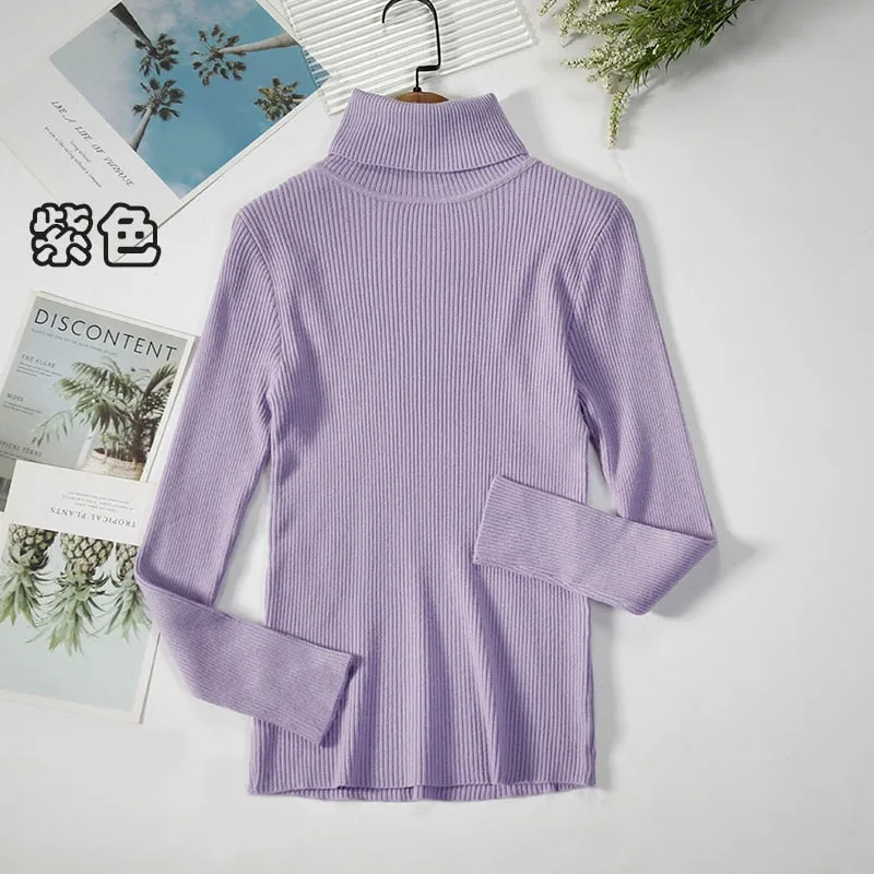 Basic Turtleneck Women Sweaters Autumn Winter Warm Pullover Slim Tops Ribbed Knitted Sweater Jumper Soft Pull Female