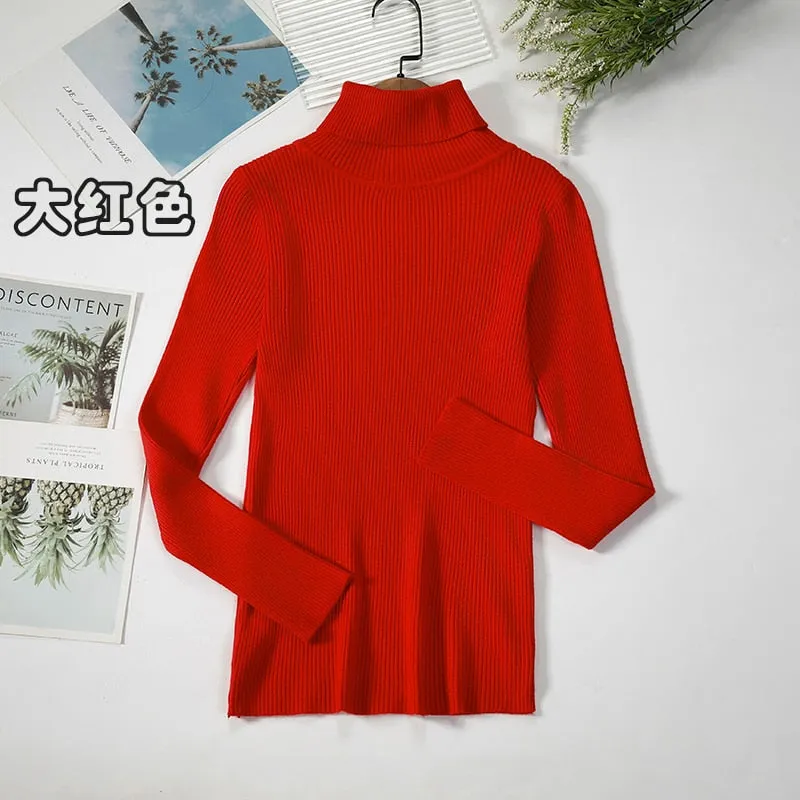 Basic Turtleneck Women Sweaters Autumn Winter Warm Pullover Slim Tops Ribbed Knitted Sweater Jumper Soft Pull Female