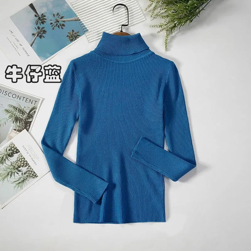 Basic Turtleneck Women Sweaters Autumn Winter Warm Pullover Slim Tops Ribbed Knitted Sweater Jumper Soft Pull Female