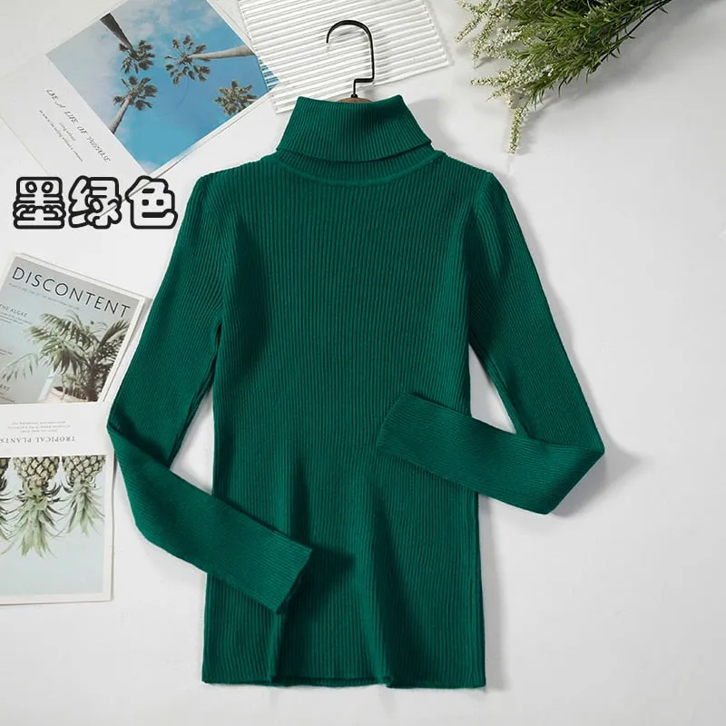 Basic Turtleneck Women Sweaters Autumn Winter Warm Pullover Slim Tops Ribbed Knitted Sweater Jumper Soft Pull Female