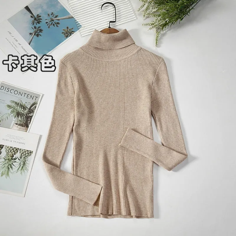 Basic Turtleneck Women Sweaters Autumn Winter Warm Pullover Slim Tops Ribbed Knitted Sweater Jumper Soft Pull Female