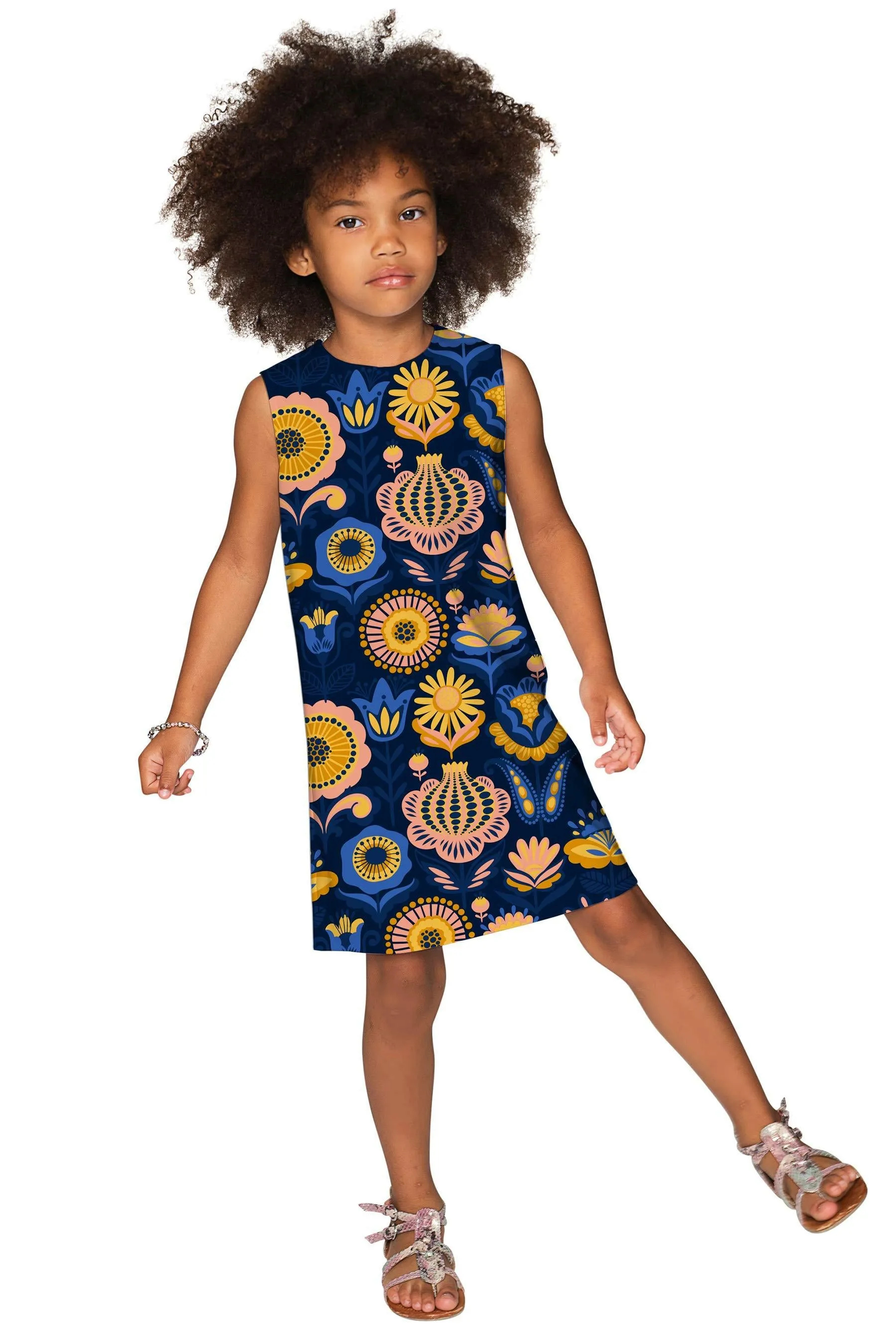 Bella Luna Adele Blue Floral Printed Shift Dress - Girls