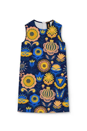 Bella Luna Adele Blue Floral Printed Shift Dress - Girls