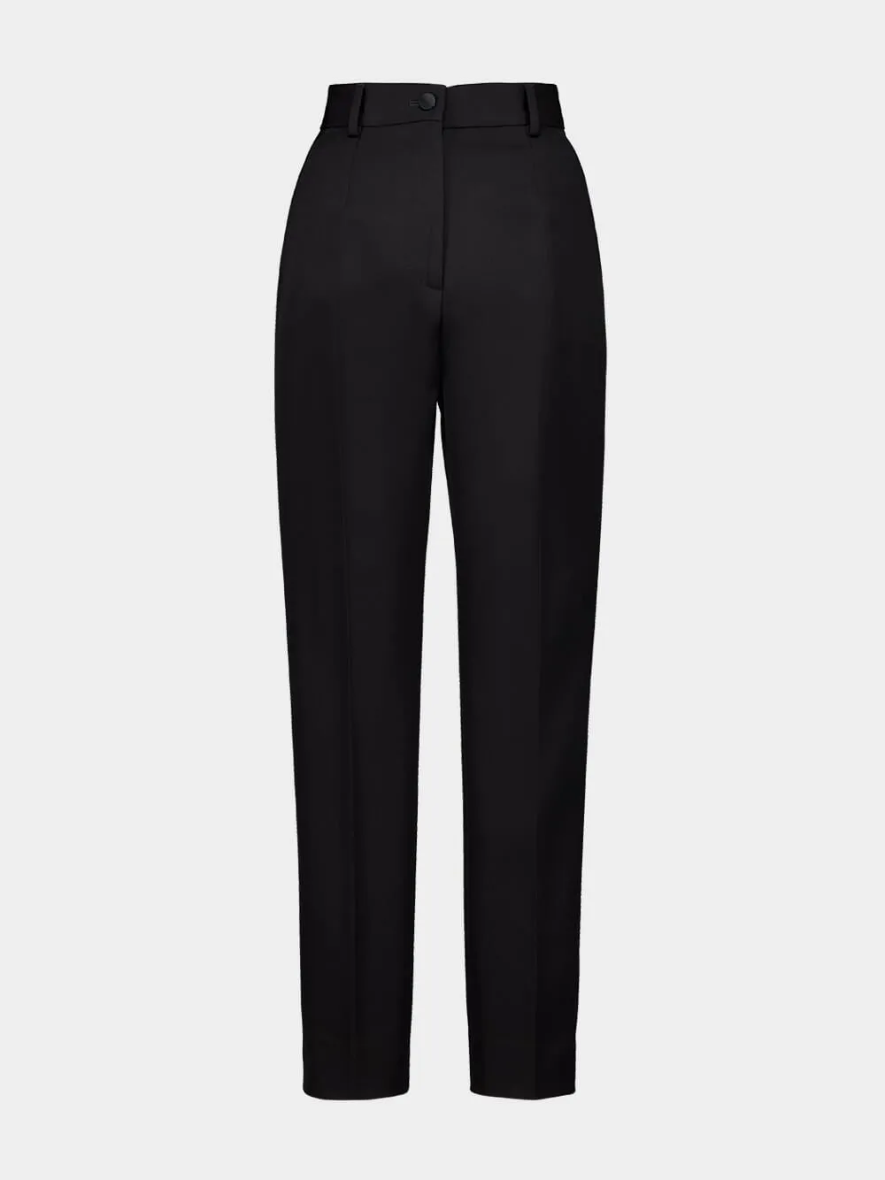 Black Tailored Wool Gabardine Tuxedo Pants