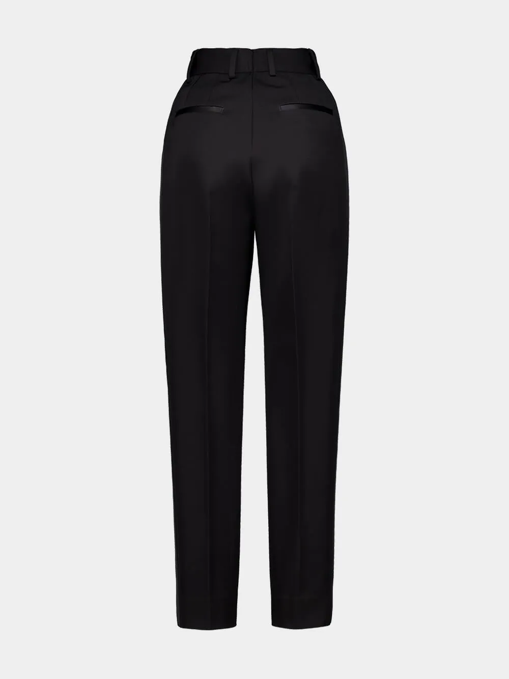 Black Tailored Wool Gabardine Tuxedo Pants