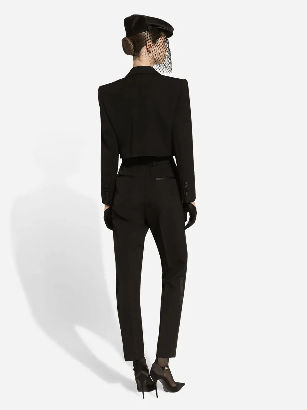 Black Tailored Wool Gabardine Tuxedo Pants