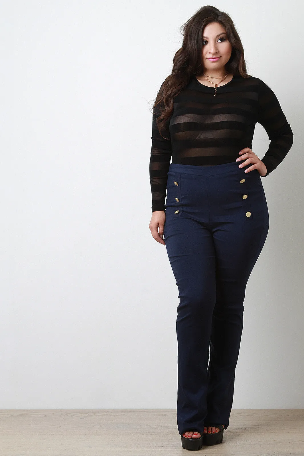 Button Accent High Waisted Pants