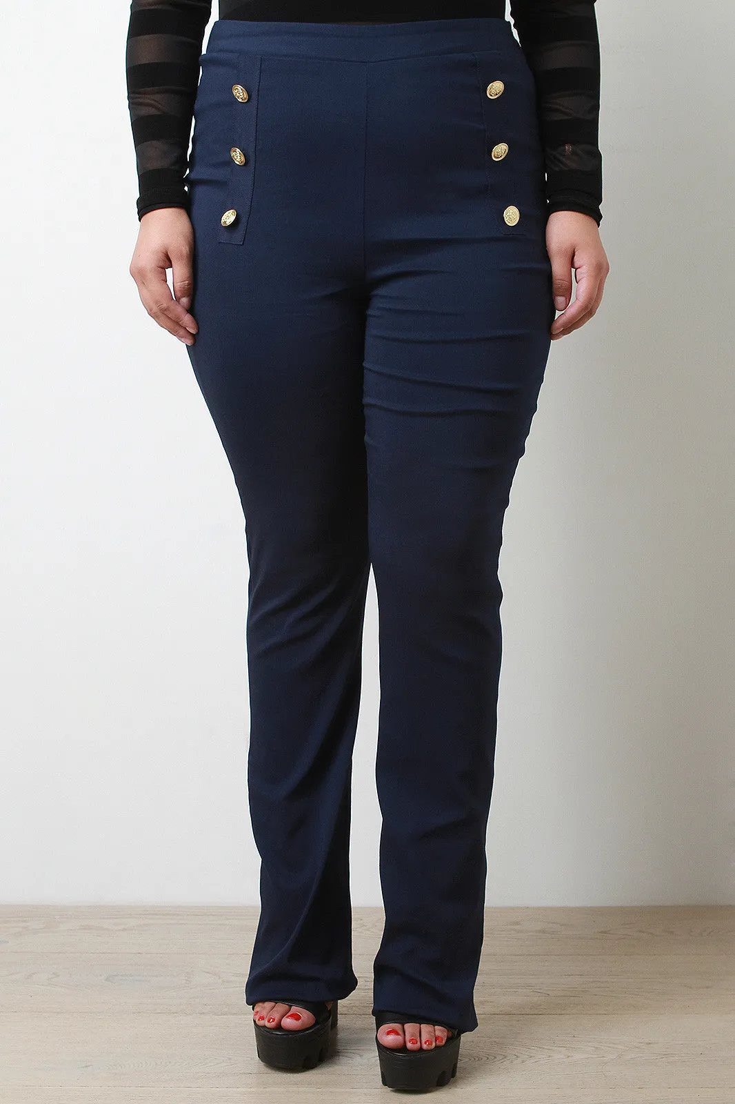 Button Accent High Waisted Pants