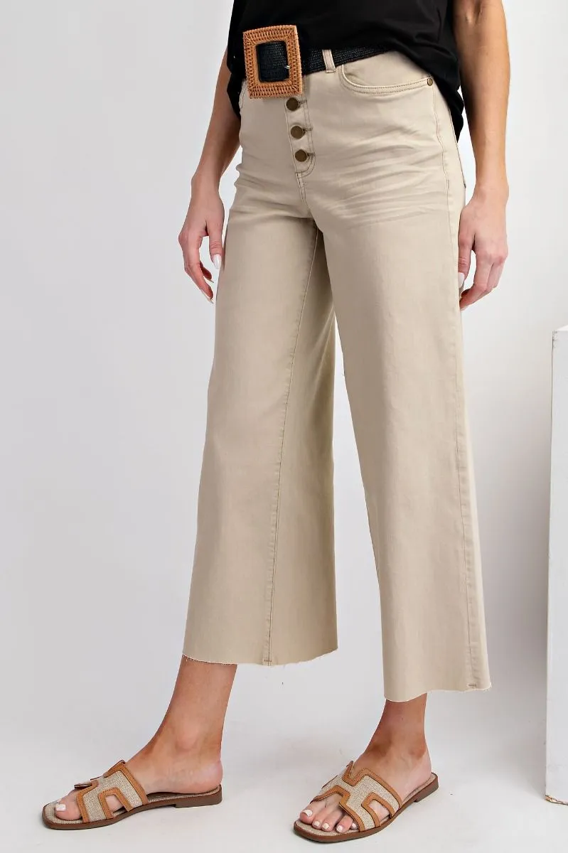 Button Front Stretch Twill Bell Bottom Pants