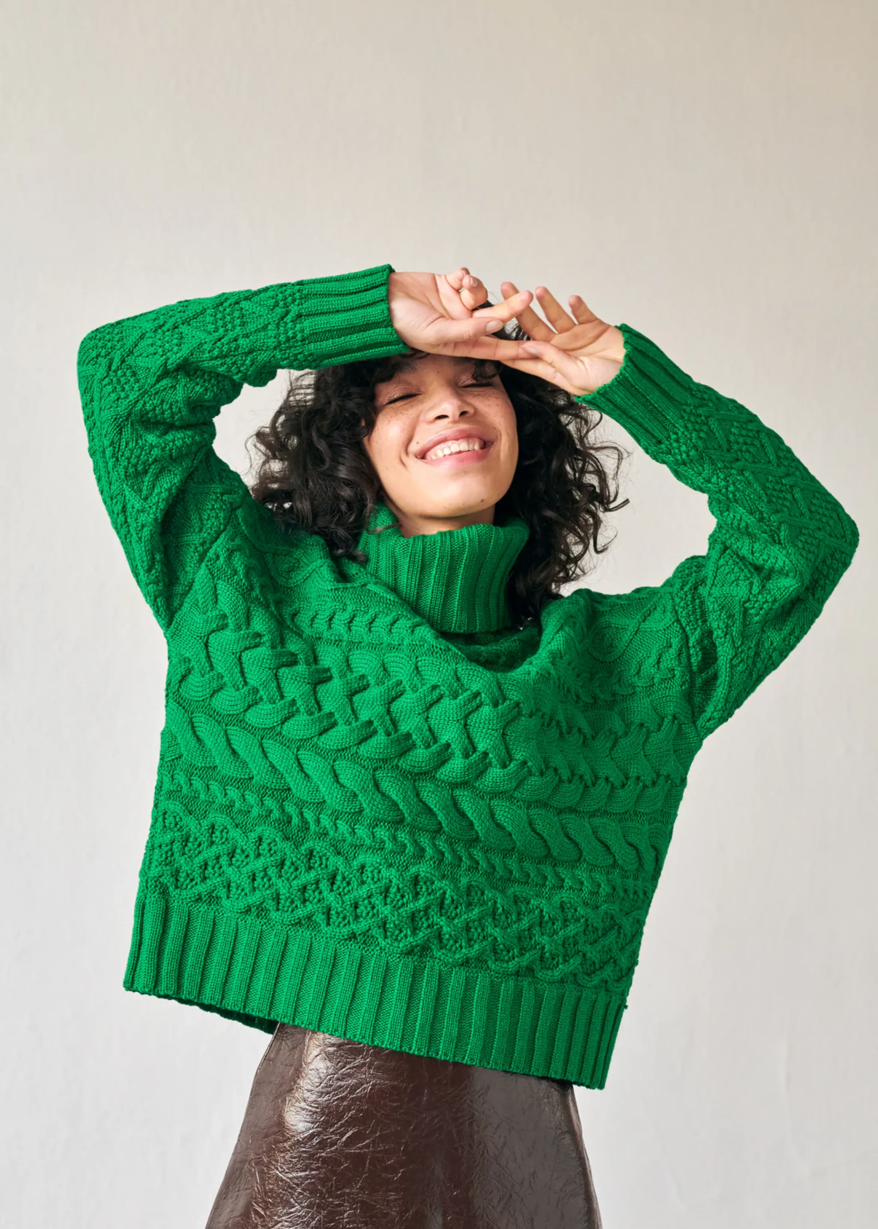 Cable sweater, bright green