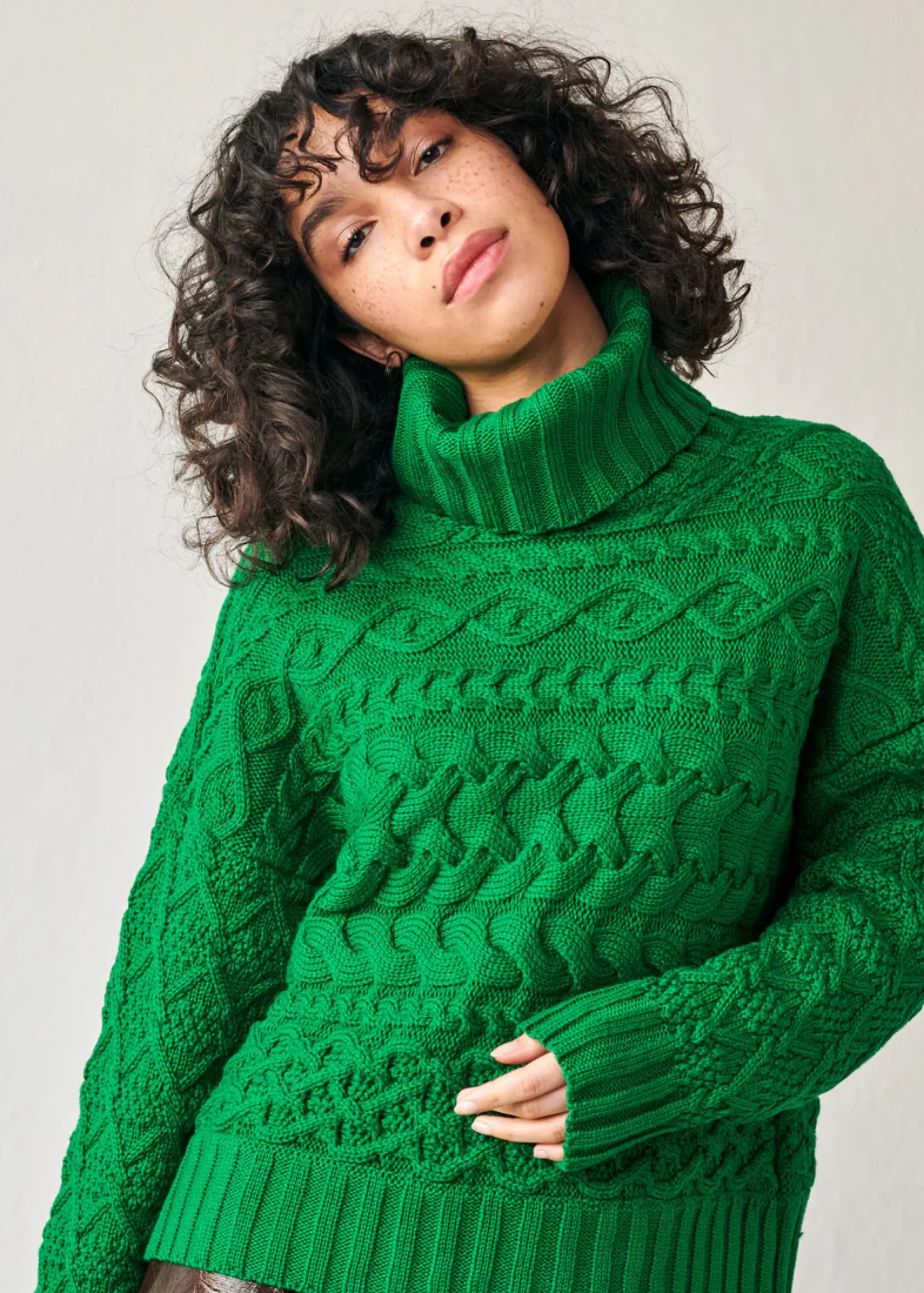 Cable sweater, bright green