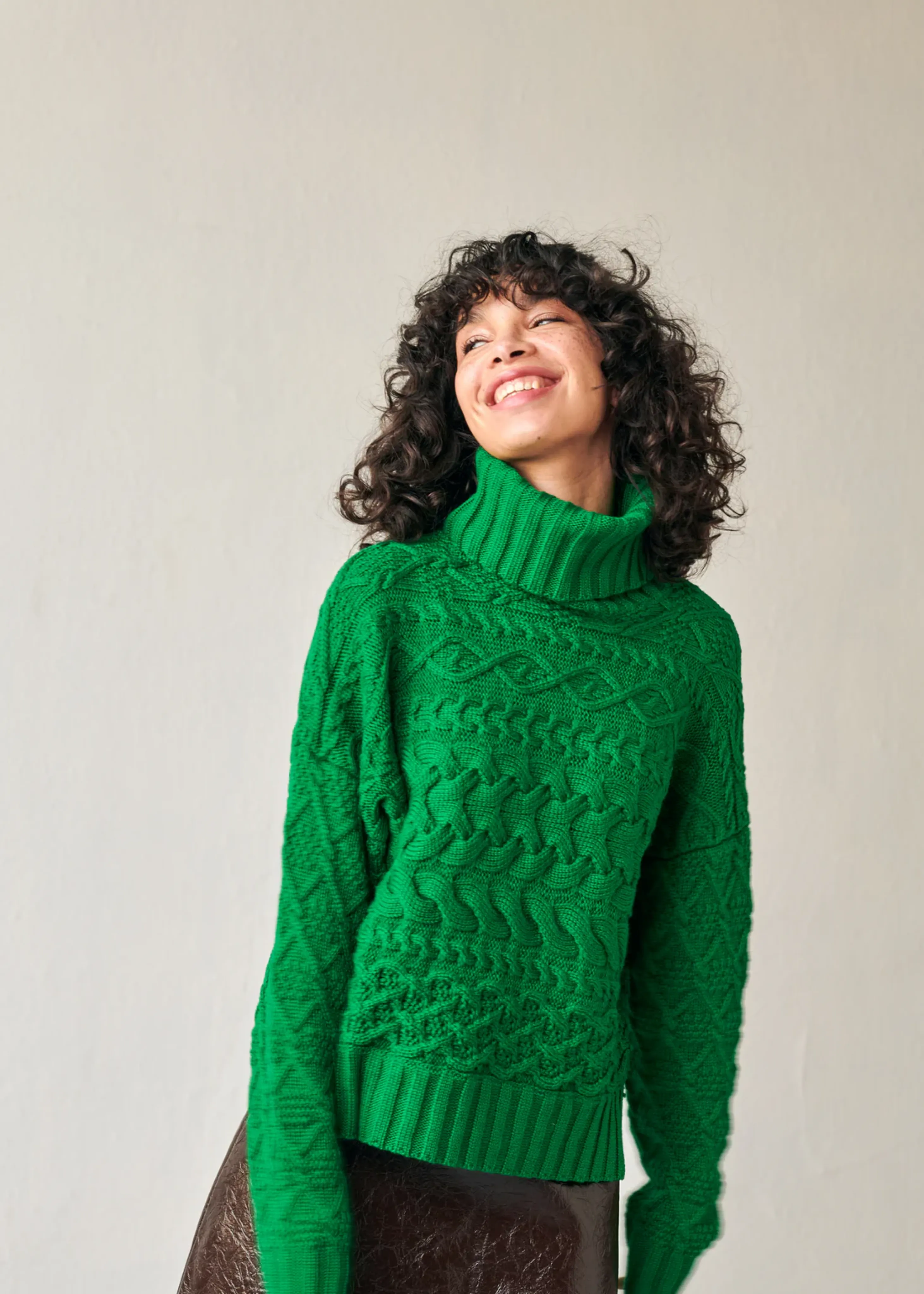 Cable sweater, bright green