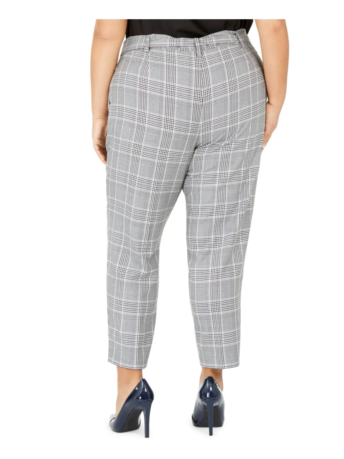 Calvin Klein Women's Plus High Waisted Houndstooth Ankle Pants Silver-Black Size 14W