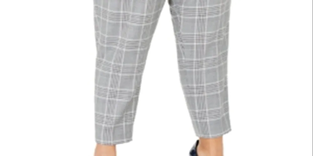 Calvin Klein Women's Plus High Waisted Houndstooth Ankle Pants Silver-Black Size 14W