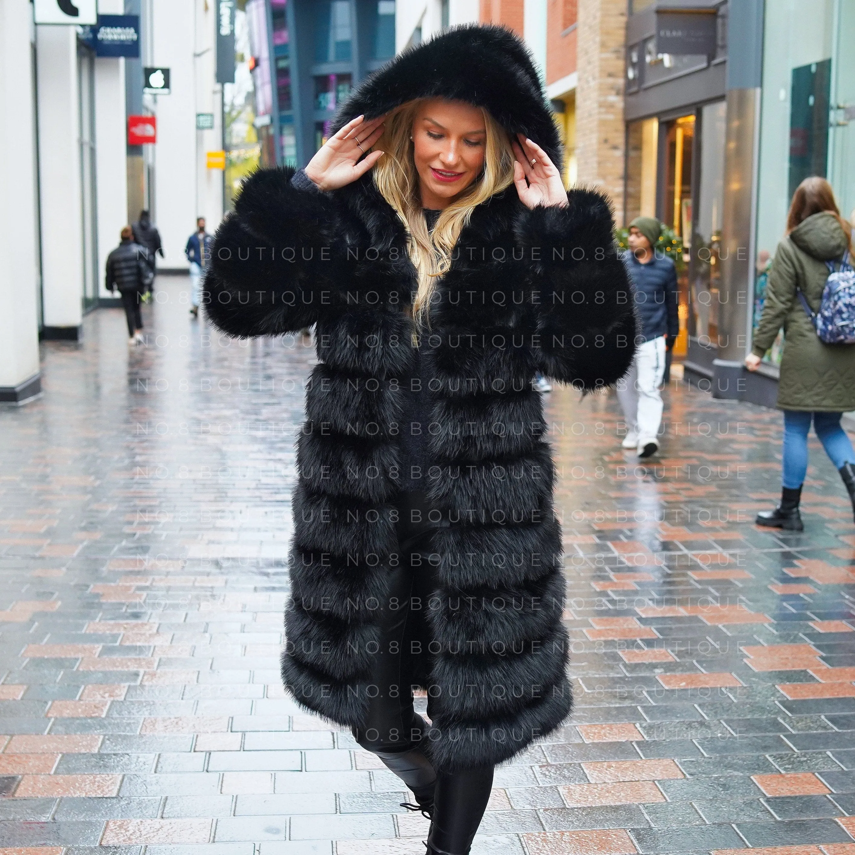 Classic Hooded 9 Row Faux Fur Coat