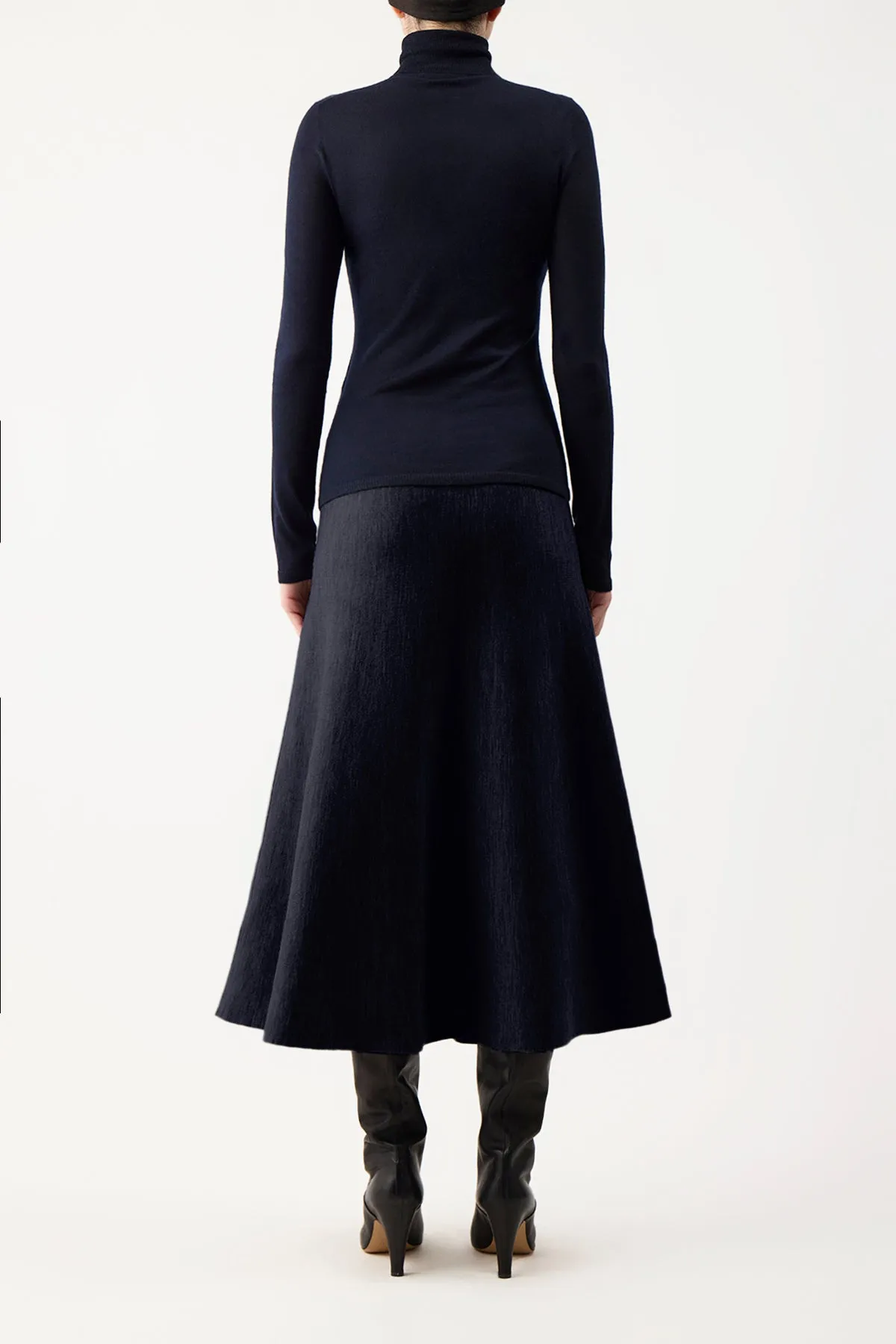 Costa Knit Turtleneck in Dark Navy Cashmere Silk