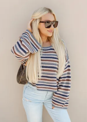 Crochet Taupe Stripe Cropped Sweater