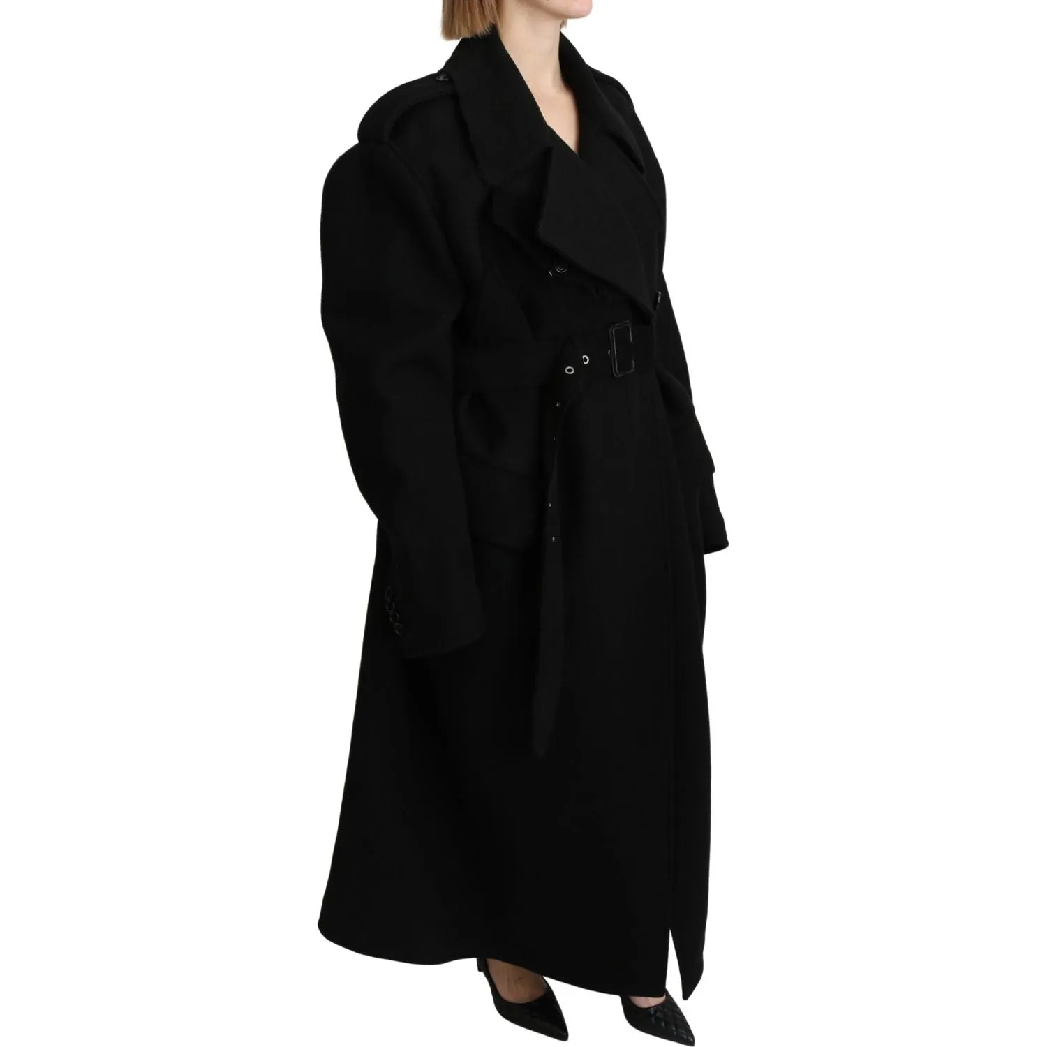 Dolce & Gabbana Elegant Black Wool Trenchcoat