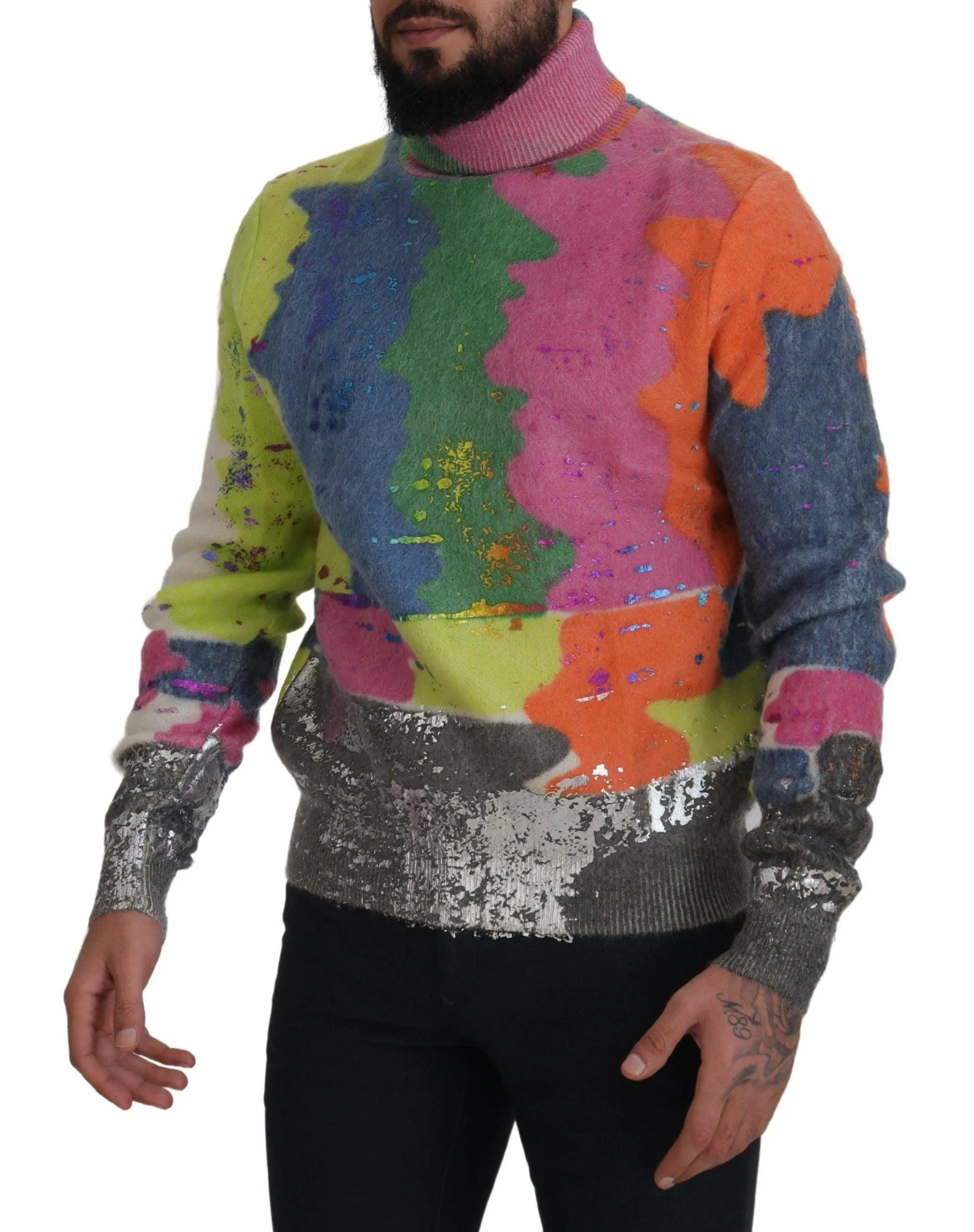 Dolce & Gabbana Multicolor Turtleneck Pullover Mohair Sweater