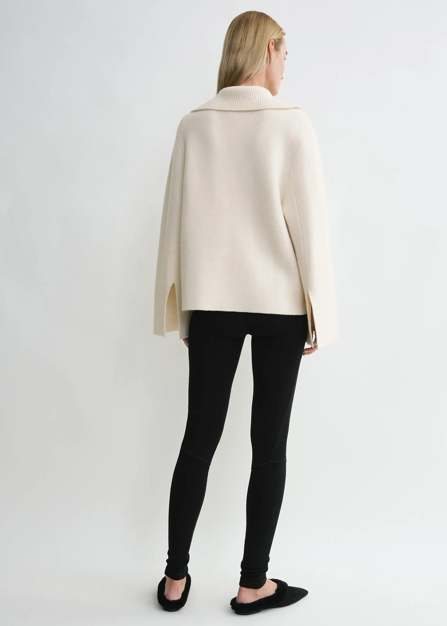 Double-knit zip sweater off-white