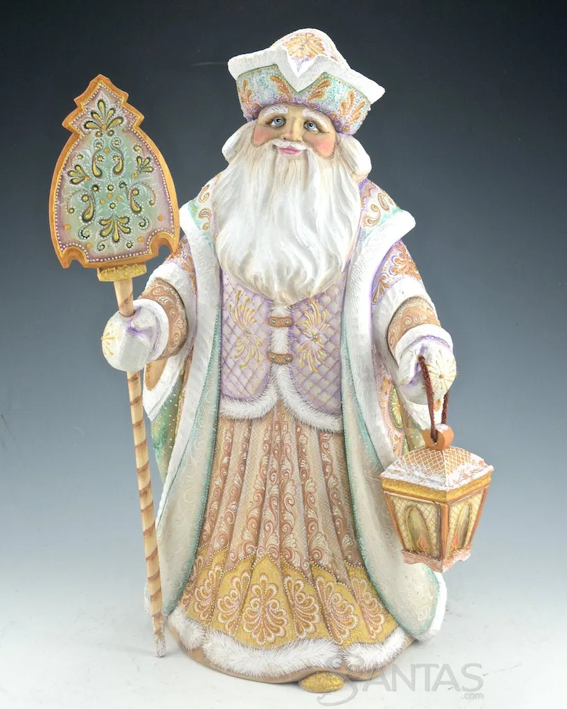 Elegant Blue Eyed Russian Santa with Staff and Lantern