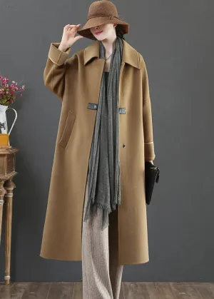 Elegant oversize Coats winter woolen outwear brown lapel pockets wool coat for woman