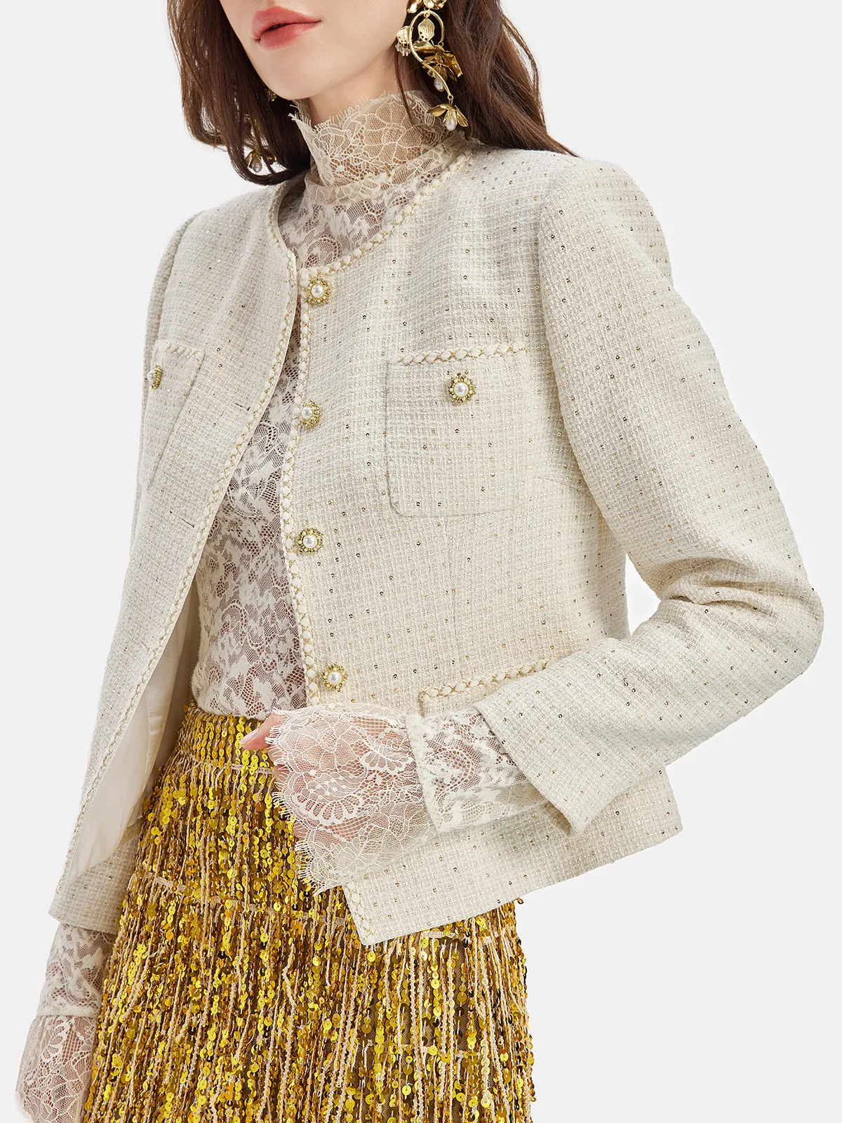 Elegant Woven Beaded Coat