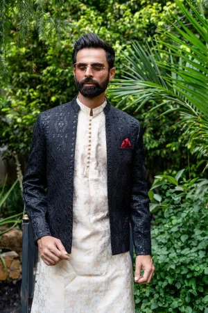 ER 2089 Black Embroided Wedding Nehru Jacket Prince Coat wedding