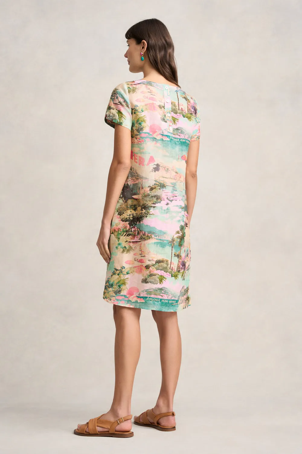 French Linen Shift Dress - Holiday Print